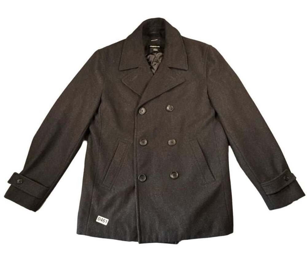 Claiborne Men's Wool Blend Double-Breasted Peacoat Charcoal Gray